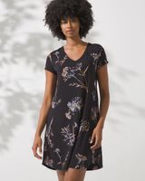 Soma Cool Nights Short Sleeve Nightshirt, VEILED FLORAL GRAND BLACK, Size XS