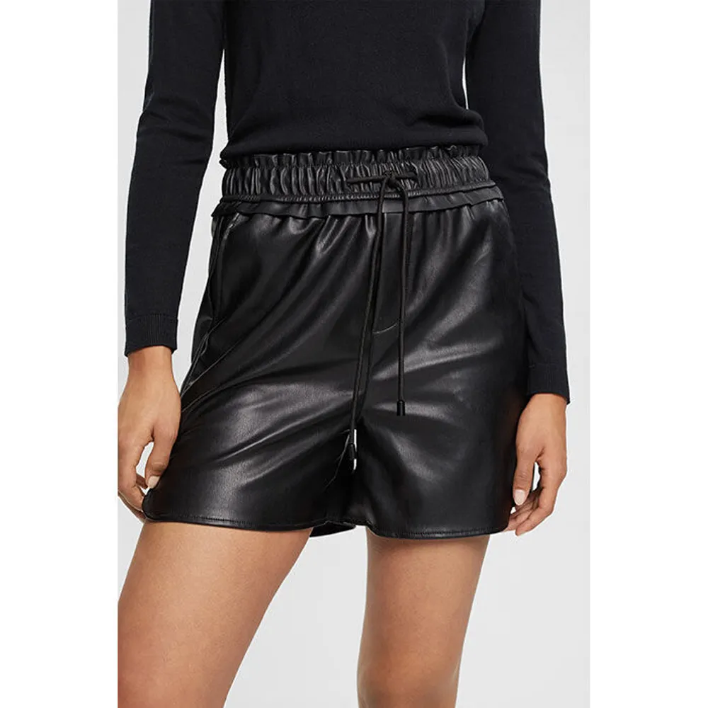 Black Shorts High Rise Elasticated Waist Faux Leather