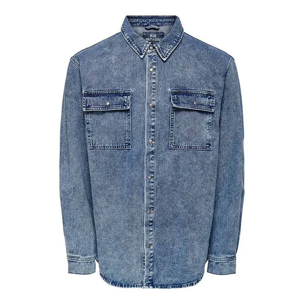 Men's Frayed-Hem Denim Western Shirt