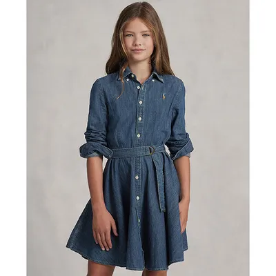 Junior Girls' [7-16] Belted Cotton Denim Shirt Dress