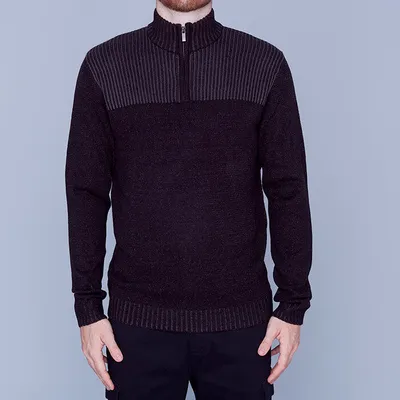 Men's Textured Yoke Half-Zip Sweater