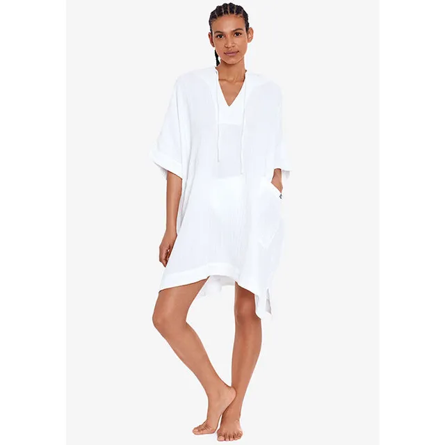 Women's Striped Cotton Long Shirt Cover-Up