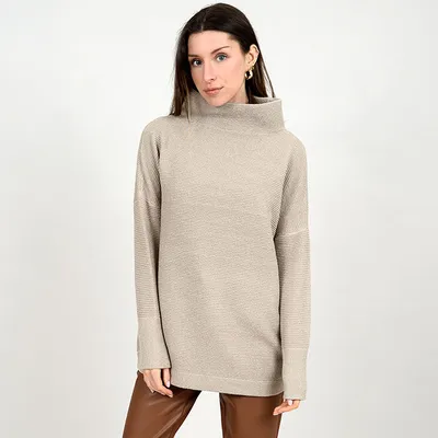 Women's Ribbed Mock Neck Long Sweater