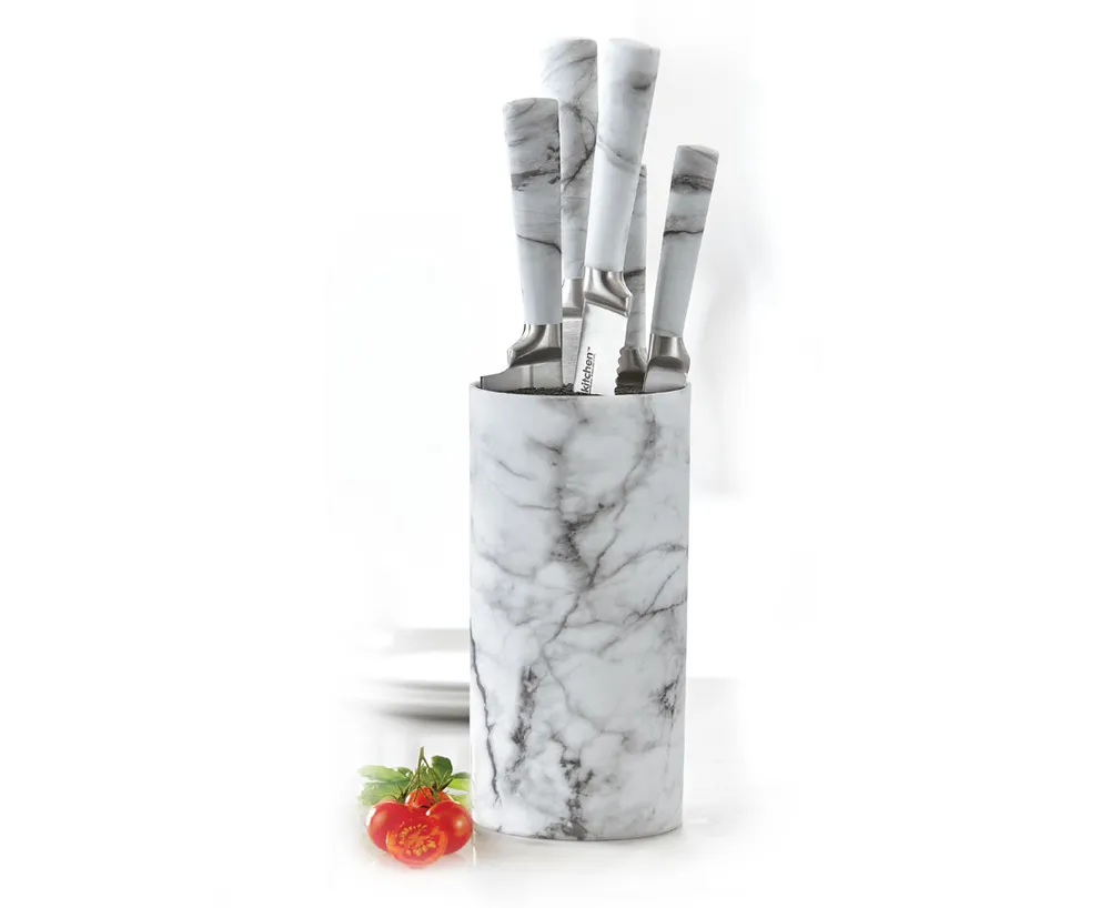 Chop Faux Marble 5-Pc Knife Set with Block