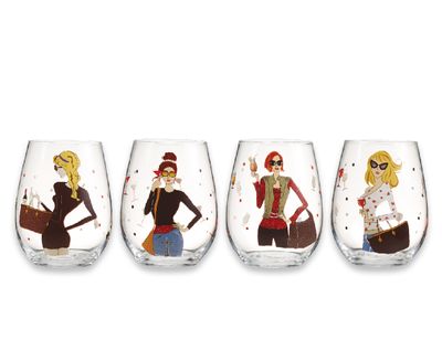 Fun Stemless Wine Glasses, Set of 4