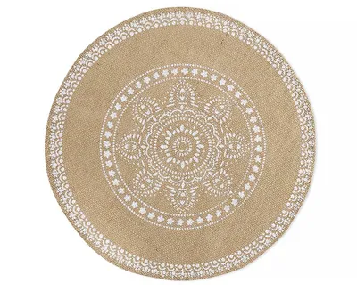 Round Boho Placemat, Beige