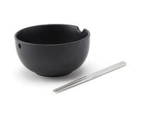 Soba Noodle Bowl with Chopsticks, Matte Black