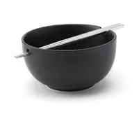 Soba Noodle Bowl with Chopsticks, Matte Black