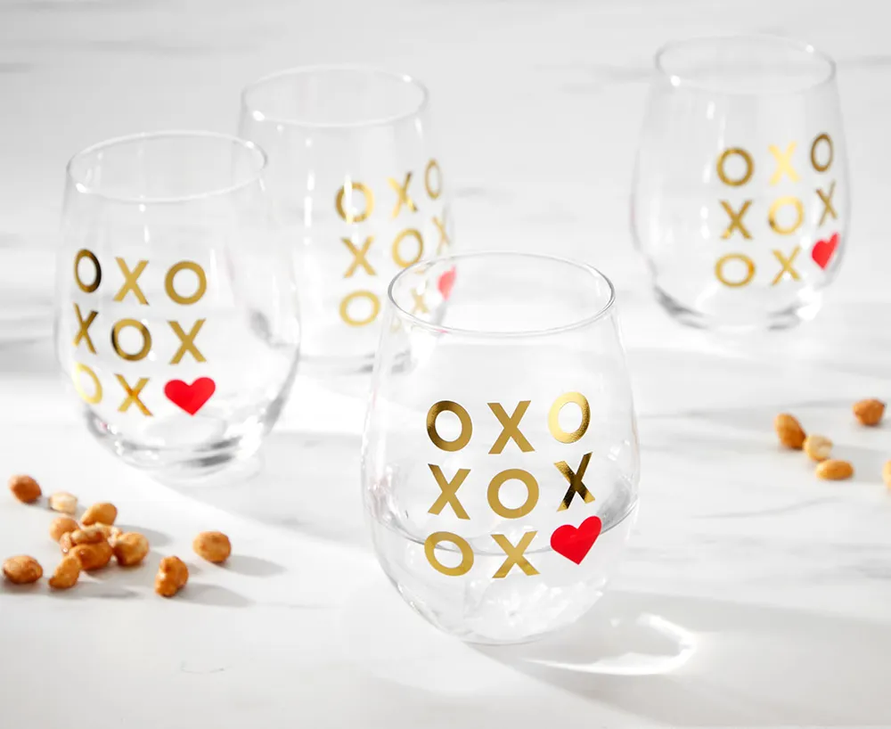 Tic Tac Toe Stemless Glasses, Set of 4