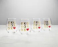 Tic Tac Toe Stemless Glasses, Set of 4