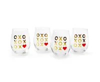 Tic Tac Toe Stemless Glasses, Set of 4