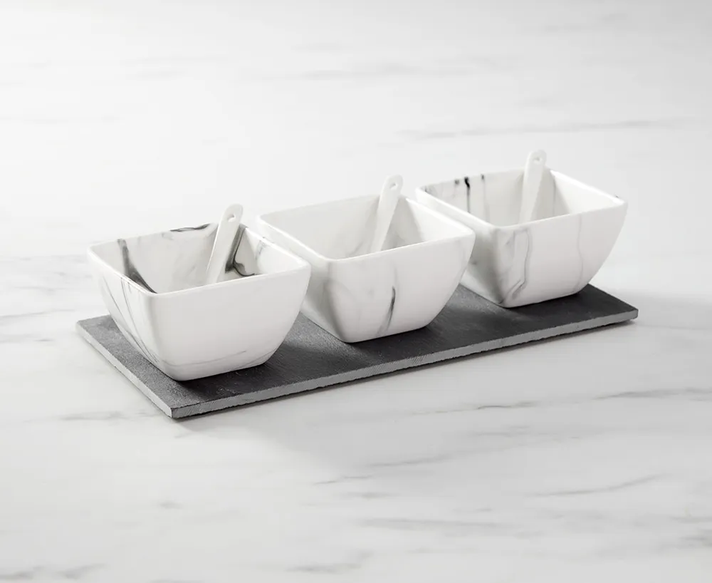 Marbled 3-Pc Condiment Set