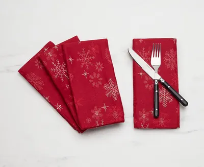 Red Snowflakes Napkins, Set of 4