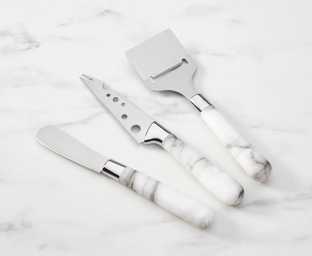 Marble Look 3-Pc Cheese Set, White