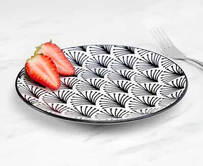 Peacock Side Plate, Black and White