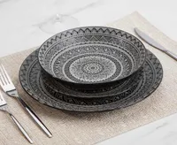 Maasai 12-Pc Dinnerware Set, Grey & Black