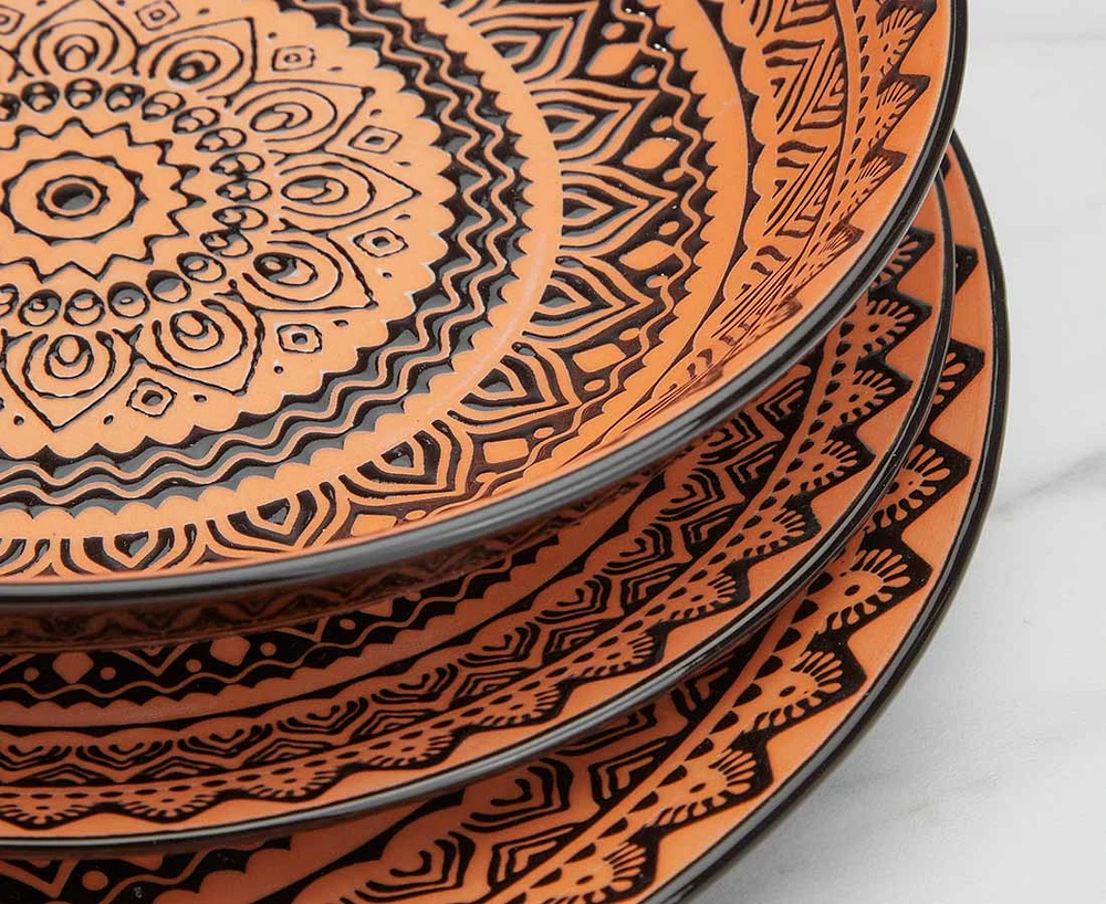 Maasai 12-Pc Dinnerware Set, Orange & Black