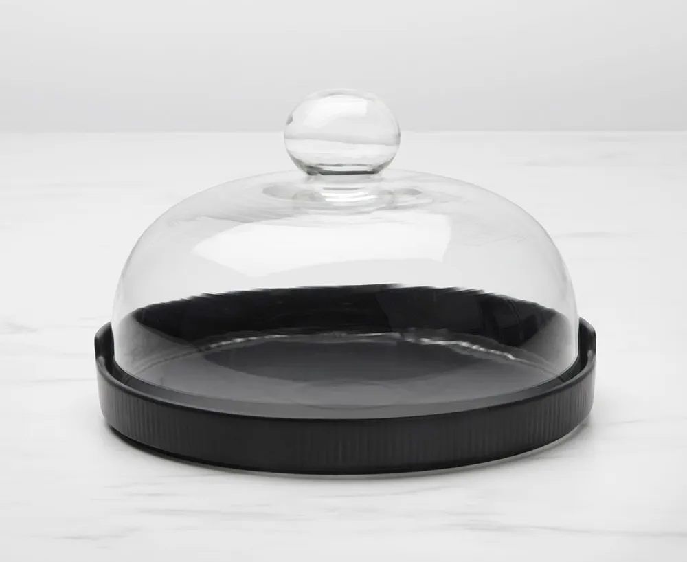 Porcelain and Glass Cheese Dome, Matte Black