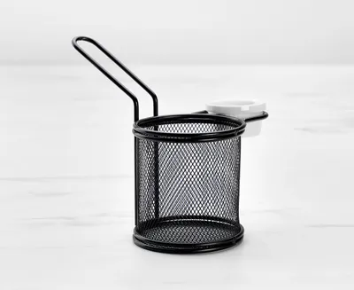 thinkkitchen Mini Fry Basket with Condiment Dish, Black