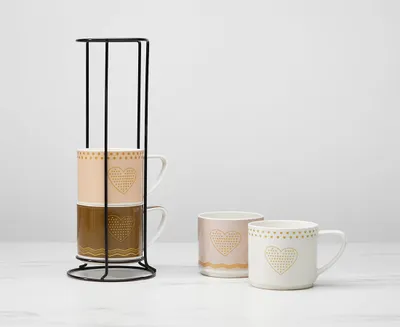 Essence Stackable Mugs with Rack, Set of 4