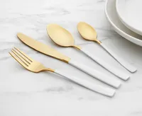 Estilo 16-Pc Flatware Set, White & Gold