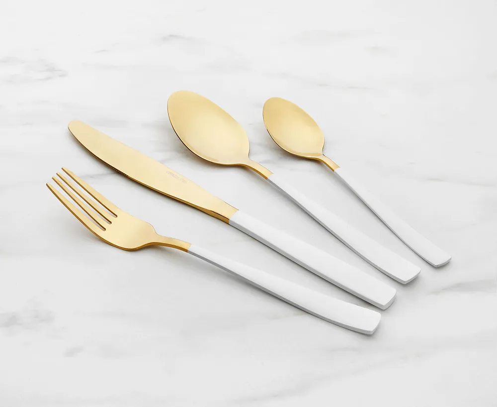 Estilo 16-Pc Flatware Set, White & Gold