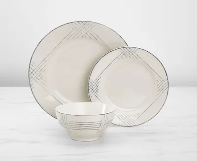 Poplin 12-Pc Dinnerware Set, Grey