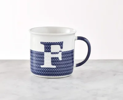 Monogrammed Mug, "F", Blue