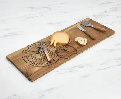 Charcuterie Board with 3 Cheese Knives, 61 cm
