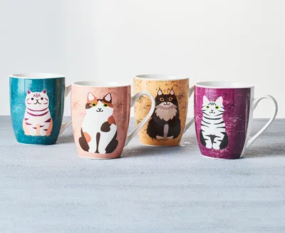 Café Cats Coffee Mug, set of 4