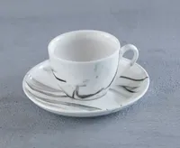 Marble Cup with Saucer, White & Grey, 120 ml