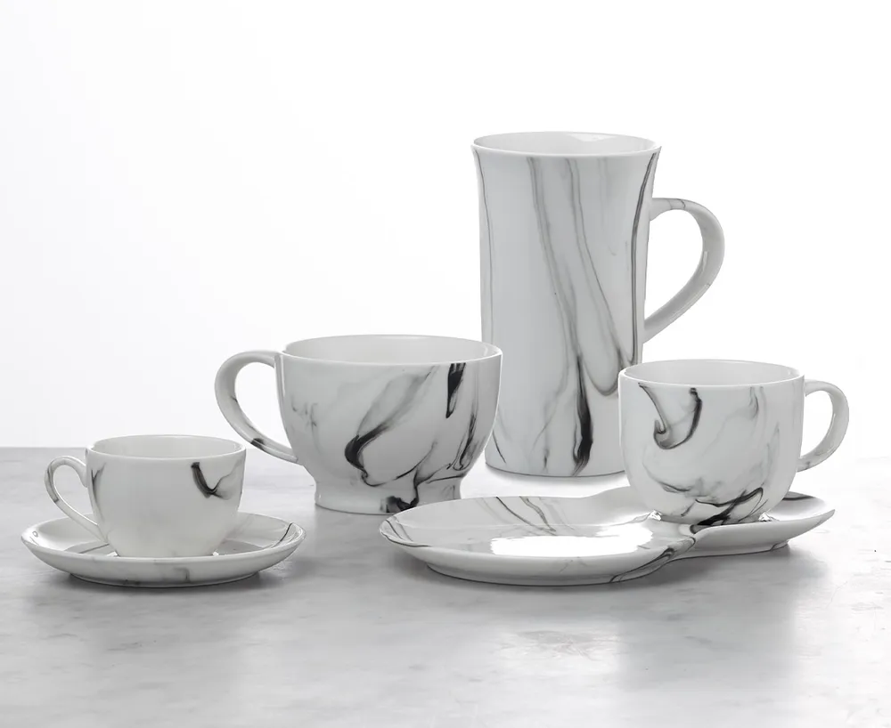 Marble Mug, White and Grey, 480 ml