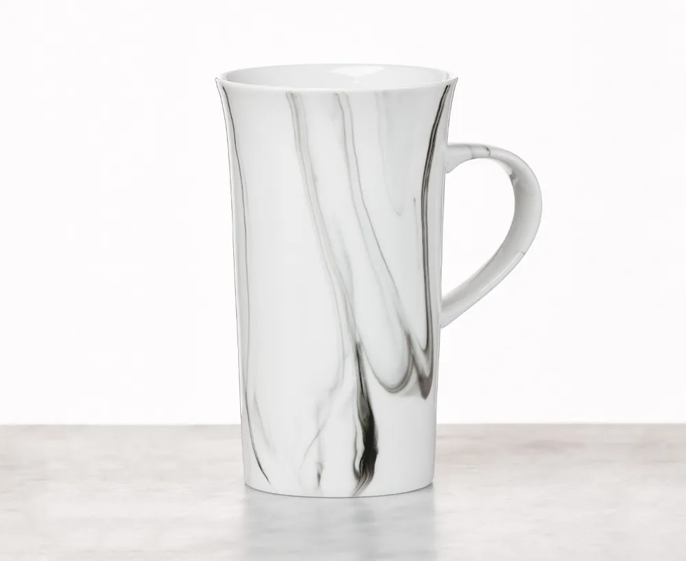 Marble Tall Mug, White and Grey, 540 ml