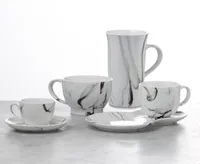 Marble Cup and Saucer Set, White & Grey, 300 ml