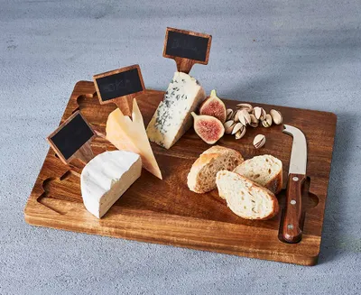 Donna Acacia Wood Cheese Board with Knife & Markers