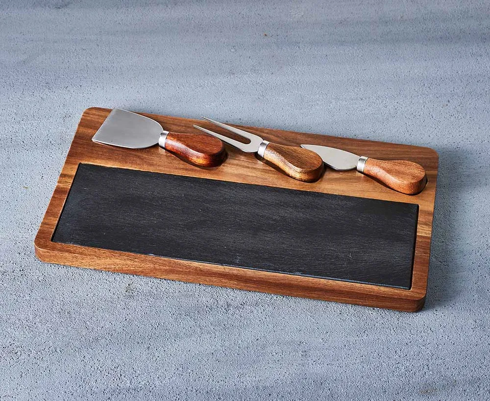 Robyn Acacia Wood Cheese Board with Knife & Markers