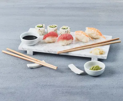 Mayko Marble Serving Board with Chopsticks & Holders