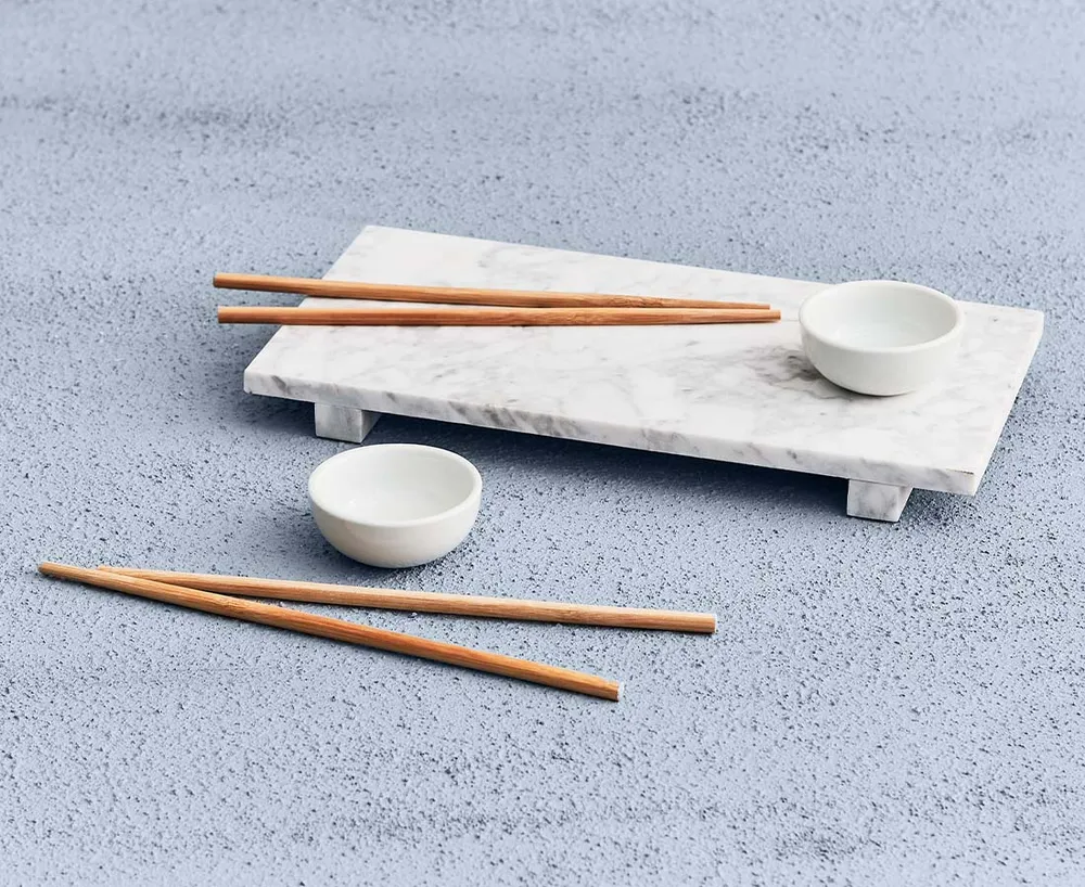 Mayko Marble Serving Board with Chopsticks & Holders