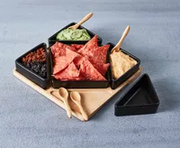 Onyx Triangle Bowls with Bamboo Tray & Spoons, Set of 10, Black