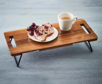 Miya Acacia Wood Serving Table with Metal Legs