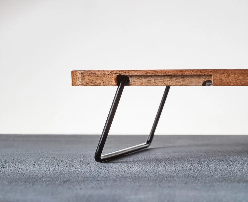 Miya Acacia Wood Serving Table with Metal Legs