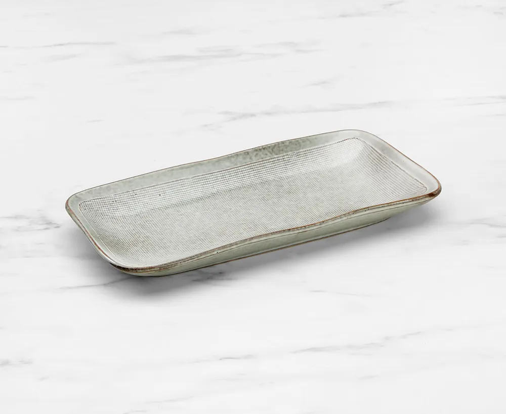 Linen Stoneware Platter, Green