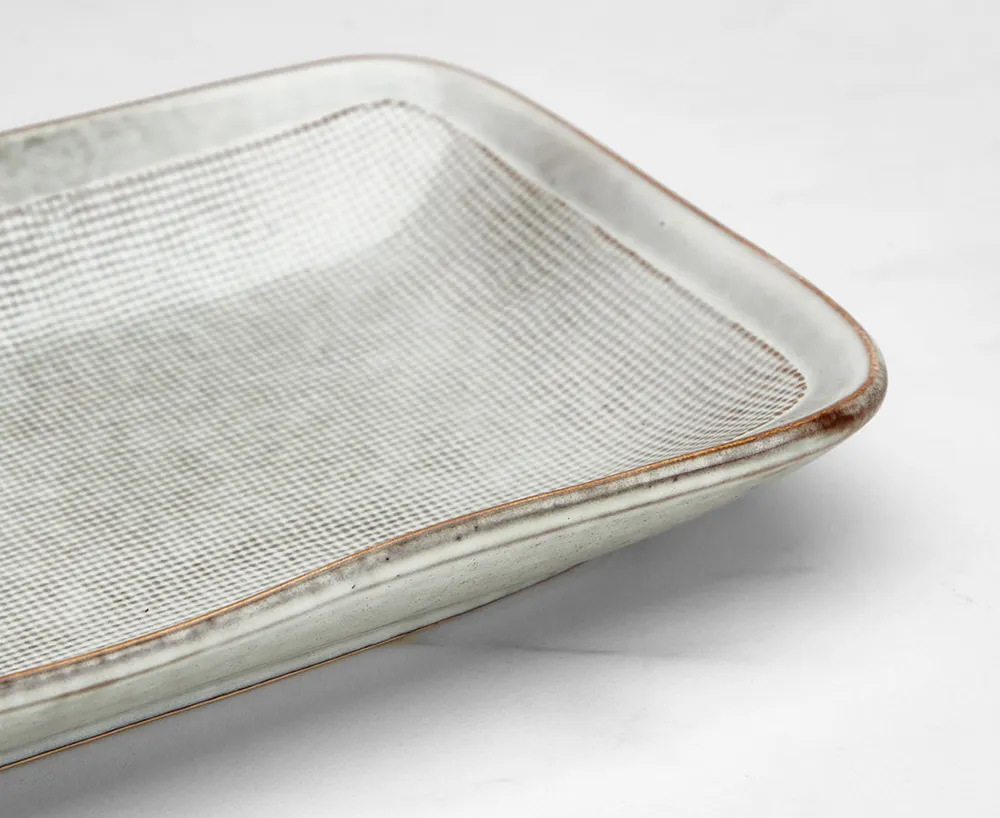 Linen Stoneware Platter, Green