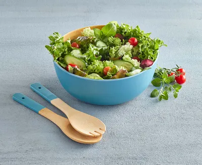 Zuma Bamboo Salad bowl with 2 Serving Spoons, Blue