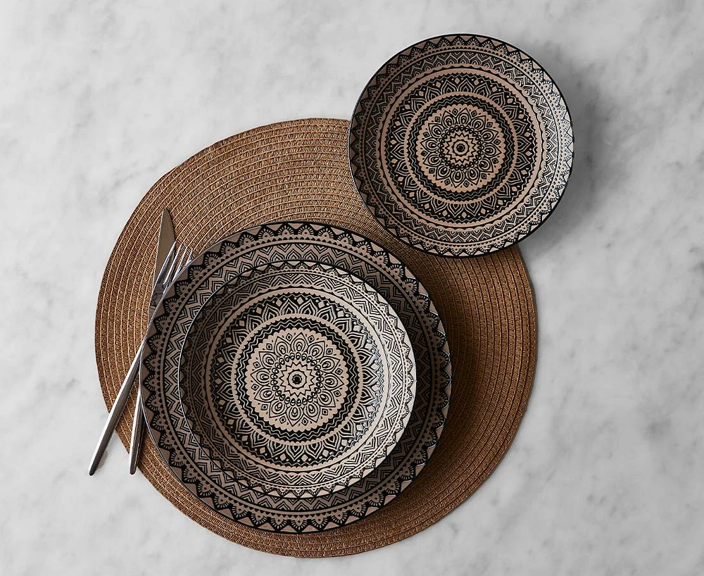 Maasai 12-Pc Dinnerware Set, Taupe & Black