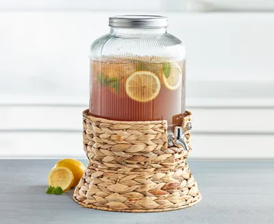 Cayo Glass Beverage Dispenser with Woven Sleeve, 8 L