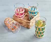 Cayo Glasses with Woven Sleeve and Tray, Set of 4