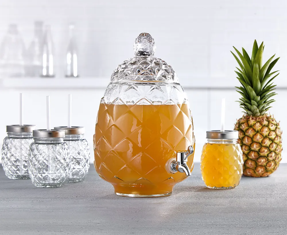 Gibson Clear Glass Drink Dispenser Beverage Serveware in Pineapple