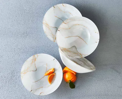 Carrara Round Marble Glass Bowls, Set of 4