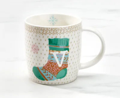 Monogram "V" Holiday Mug, 12 oz